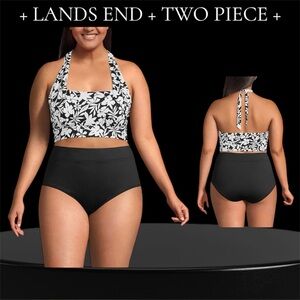LANDS’ END Halter Bikini. Havana Floral Black & White